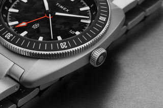 The dial of The James x Timex Automatic GMT watch.