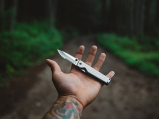 A Chapter folding pocket knife in hand.