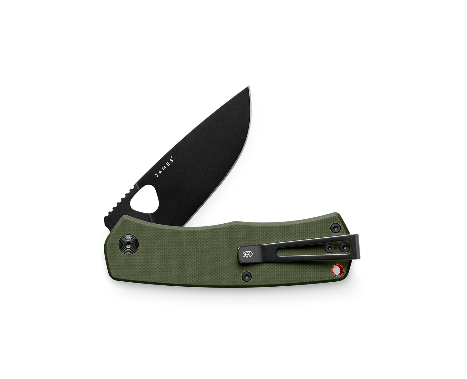 The Folsom EDC folding liner lock pocket knife with OD green and orange case and black blade.