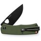 The Folsom EDC liner lock folding pocket knife with OD Green + Orange case and black blade.