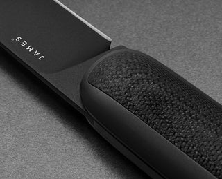 A detail of the all black Pike classic slip joint folding pocket knife. 