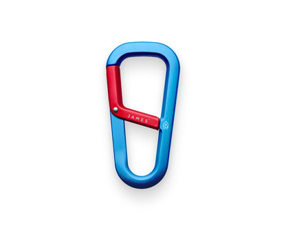 The Hardin forged EDC keychain carabiner in cerulean and red color.