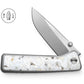 The Barnes integral titanium EDC folding pocket knife with heron scale.