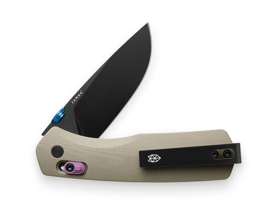 The Carter EDC slide lock folding pocket knife in coyote tan and black.