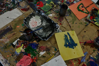 Paint supplies in art class.