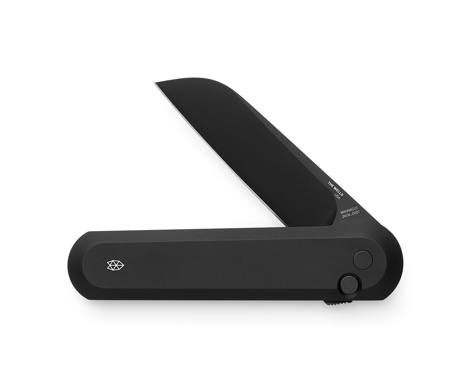 The made in the USA Wells EDC folding pocket knife with a Magnacut blade in black and black.