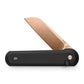 The Wells made in the USA Wells EDC folding pocket knife with a Magnacut blade in black and rose gold.
