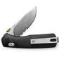 The Carter EDC pocket knife with a serrated stainless blade and black handle.