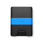 The Lowe minimalist card holder wallet in black and Alpine blue.