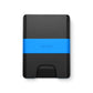 The Lowe minimalist wallet in black and Alpine blue.