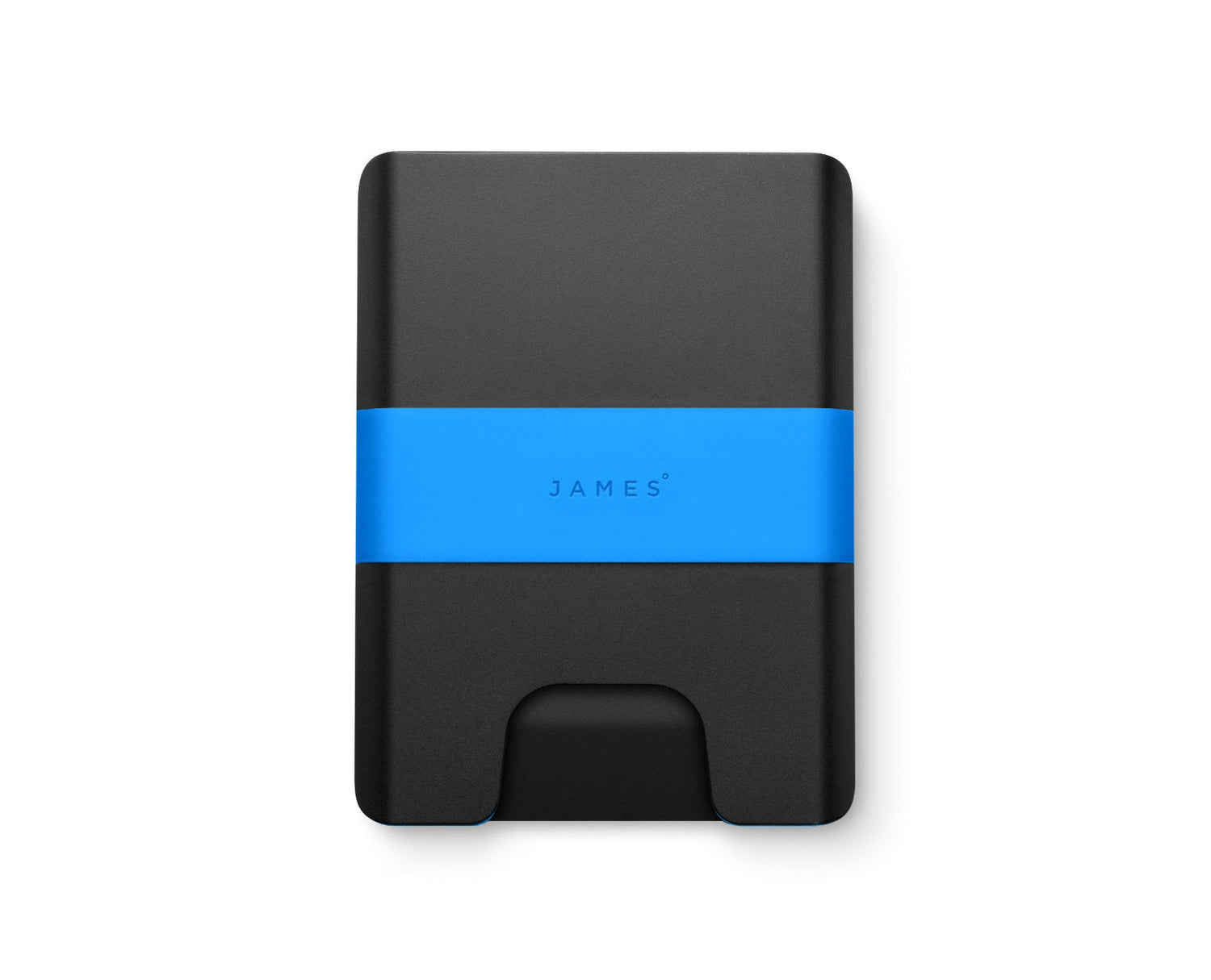 The Lowe minimalist wallet in black and Alpine blue.