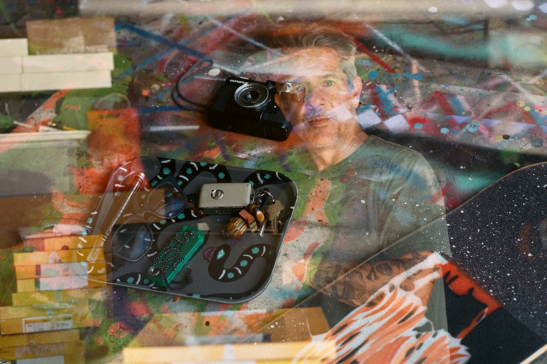 A double exposure photo of Mark Oblow.
