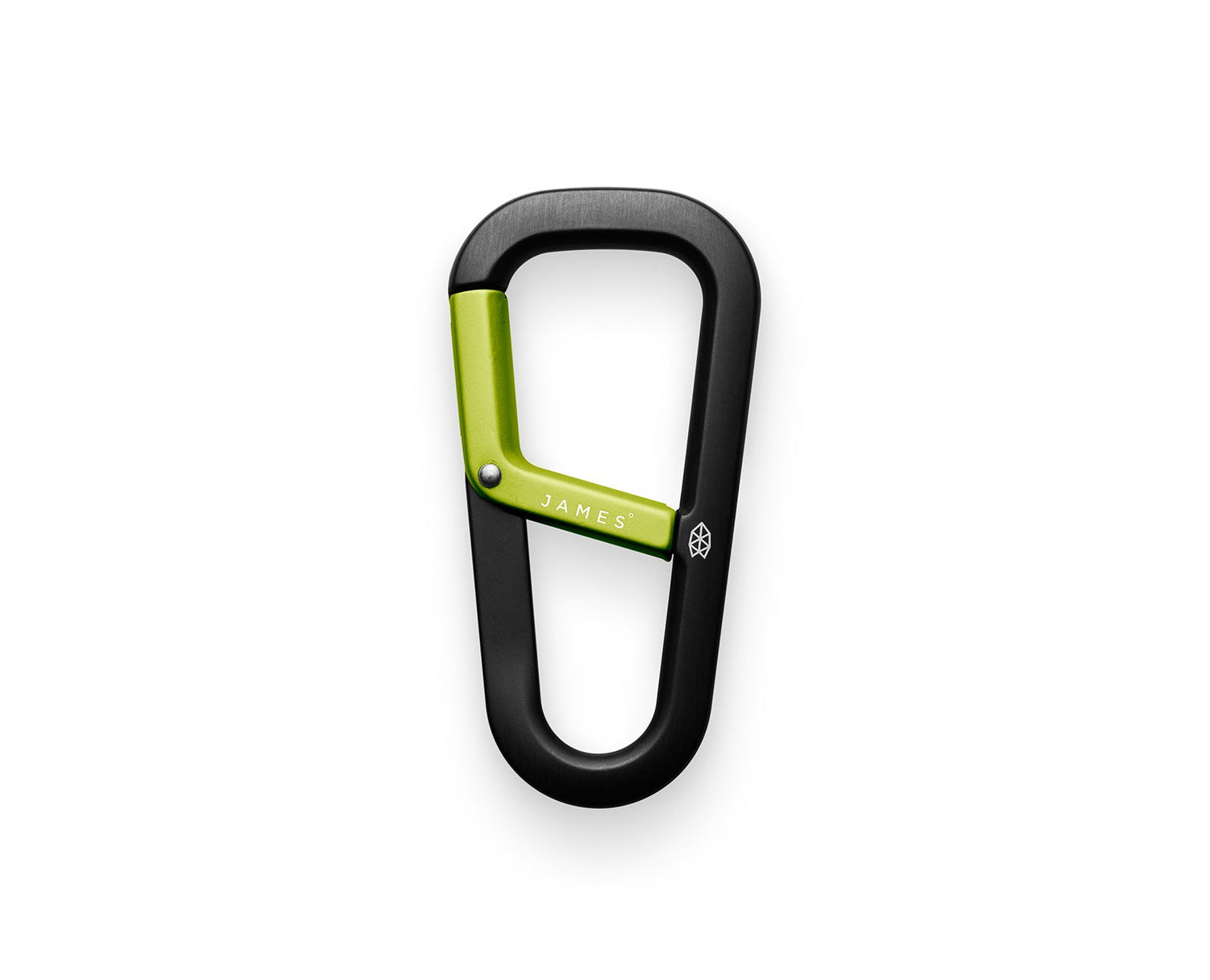 The Hardin keychain carabiner in black and electric moss.