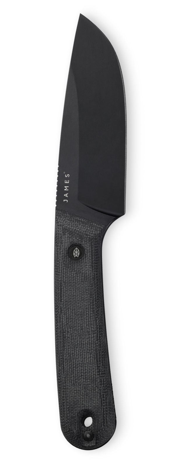 The Hell Gap fixed blade camping knife with black handle and black blade.