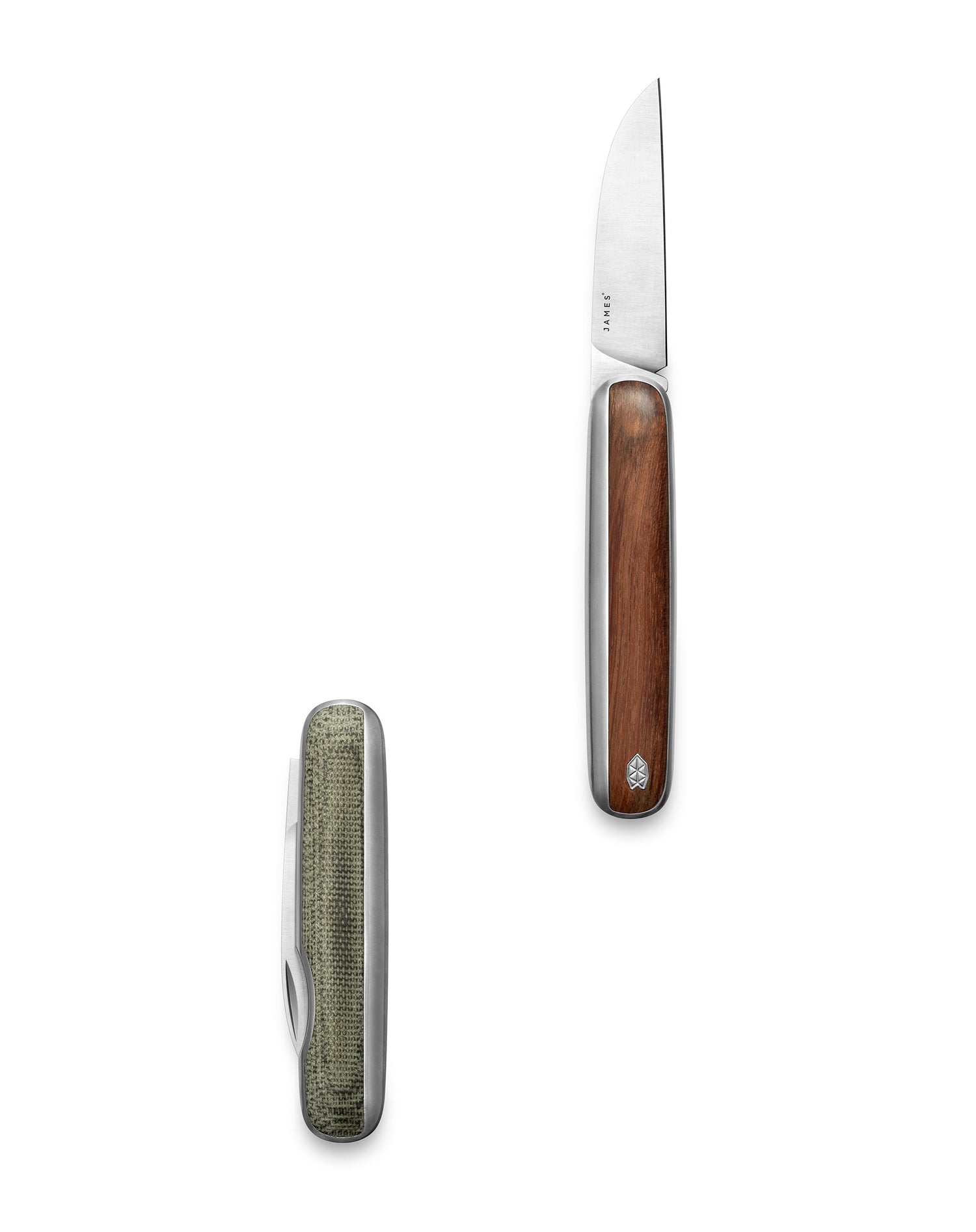 Two Pike classic slip joint folding pocket knives with one closed and one opened. 