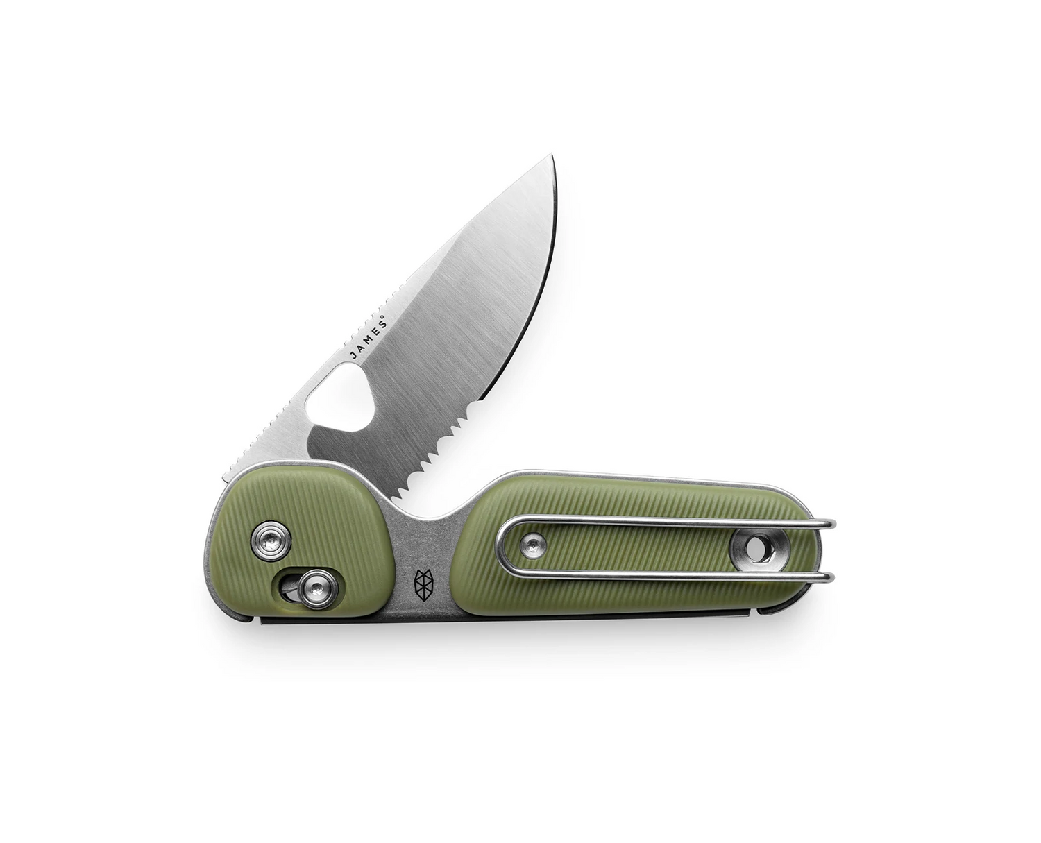 The Redstone EDC pocket knife with a slide lock in OD green and stainless.