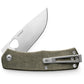 The Folsom EDC folding liner lock pocket knife with OD Green handle and stainless steel blade.