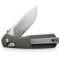The Carter EDC slide lock folding pocket knife with OD green micarta handle and stainless steel blade.