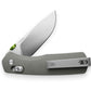 The CarterEDC slide lock folding pocket knife with primer gray handle and stainless steel blade.