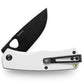 The Folsom EDC liner lock folding pocket knife with bone handle and black blade.