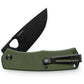 The Folsom EDC liner lock folding pocket knife with OD green handle and black blade.