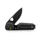 The Redstone EDC folding slide lock serrated pocket knife with black handle and black blade on a white surface.