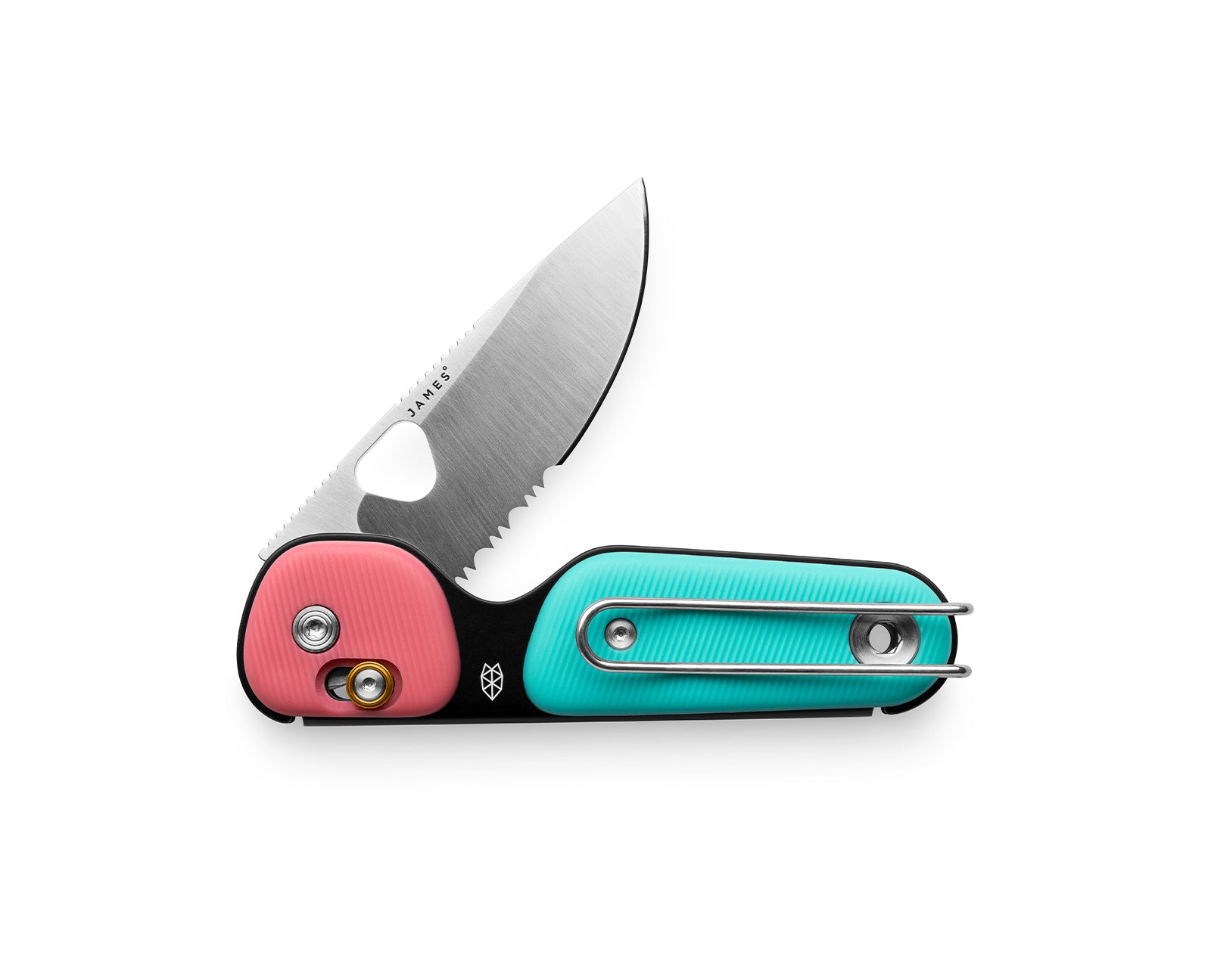 The Redstone EDC folding slide lock pocket knife with coral turquoise handle and stainless steel blade.