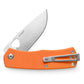 The Folsom EDC folding liner lock pocket knife with orange handle and stainless steel blade.
