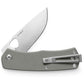The FolsomEDC folding liner lock pocket knife with a primer gray handle and stainless steel blade.